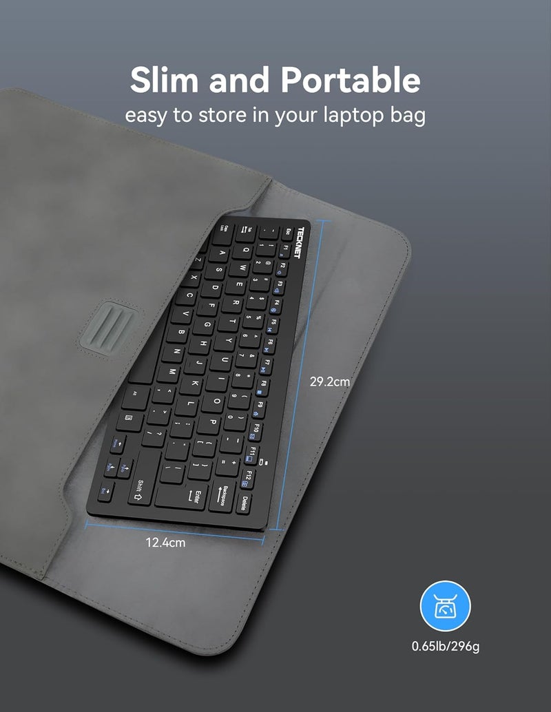 TECKNET 2.4G Wireless Keyboard - Mini Compact Keyboard with Media Hotkeys, 12-Month Battery Life, Compatible with PC, Desktop, Laptop, Smart TV - Black - Image 2