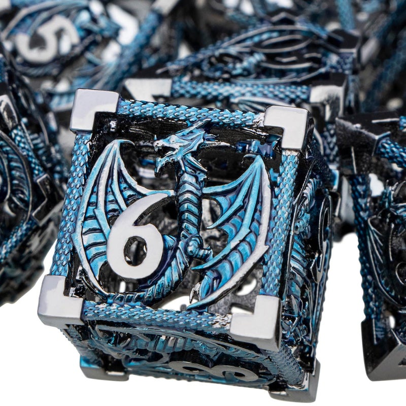 ARUOHHA Hollow DND Metal Dice Set Black Blue Dragons D and D Dice with Gift Box Role Playing Games Dungeons Polyhedral Dice D20 D12 D10 D8 D6 D4 - Image 3