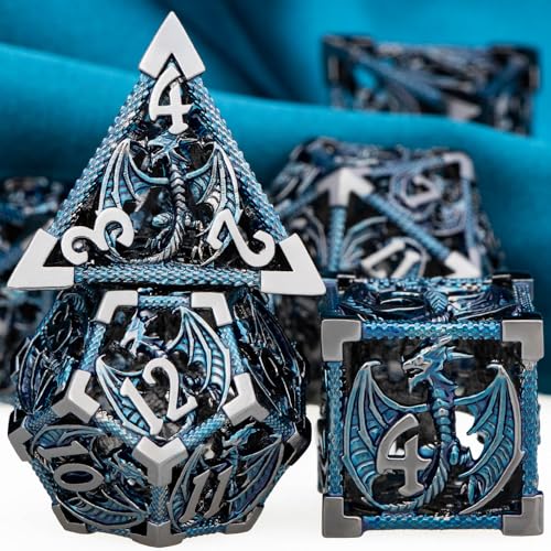 ARUOHHA Hollow DND Metal Dice Set Black Blue Dragons D and D Dice with Gift Box Role Playing Games Dungeons Polyhedral Dice D20 D12 D10 D8 D6 D4 - Image 5