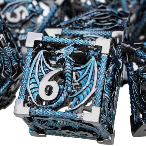 ARUOHHA Hollow DND Metal Dice Set Black Blue Dragons D and D Dice with Gift Box Role Playing Games Dungeons Polyhedral Dice D20 D12 D10 D8 D6 D4 - Image 1