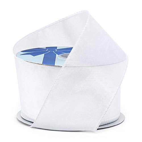 Paper Mart White Ribbon, 2 ½ Inches Wide x 25 Yards Roll of Satin Wired Ribbon for Gift Wrapping and Bows, White Wired Wedding Decoration - Image 3