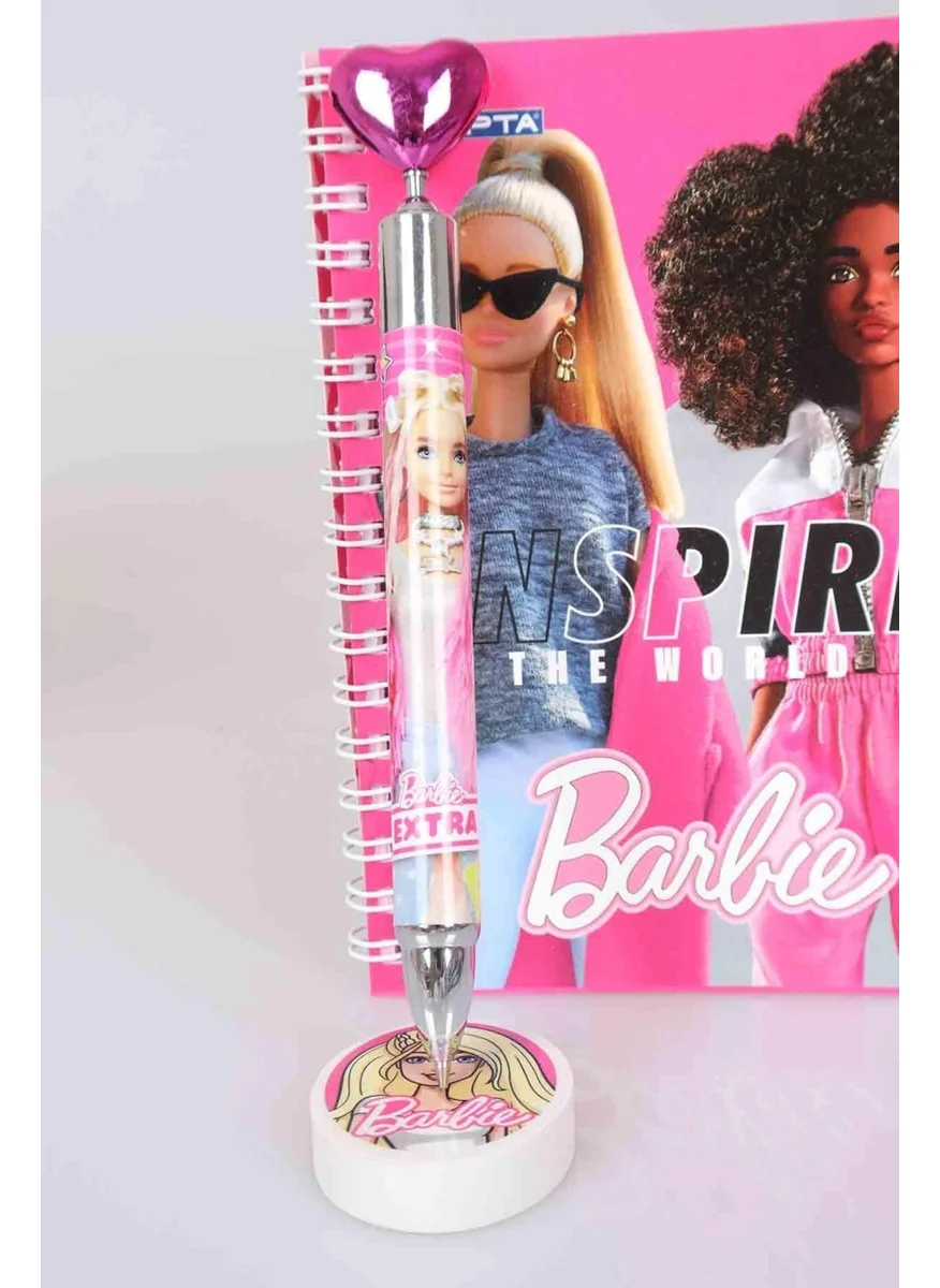 Barbie Licensed Striped Notepad Heart Head Pen 0 7 mm and Eraser Set