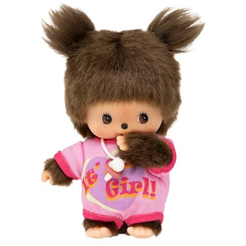 Sekiguchi 203857 Original Bebichhichi Girl, Plush Toy with Pink Romper and Two Braids, Approx. 14 cm Large Cuddly Toy Made of Brown Plush - Image 3