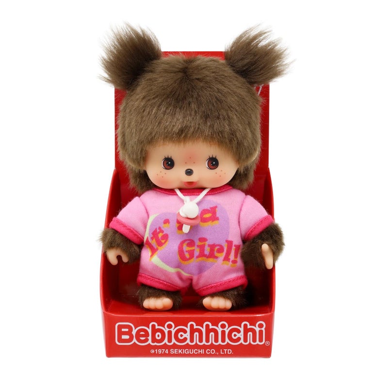 Sekiguchi 203857 Original Bebichhichi Girl, Plush Toy with Pink Romper and Two Braids, Approx. 14 cm Large Cuddly Toy Made of Brown Plush - Image 4