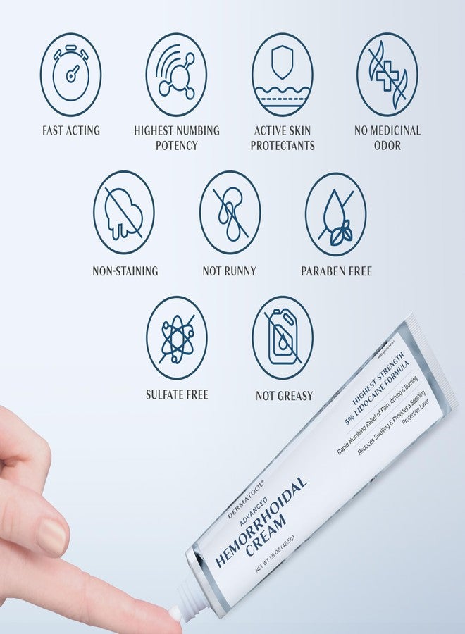 DERMATOOL علاج البواسير - كريم متقدم للبواسير 5% ليدوكائين وفينيل إفرين - علاج انكماش البواسير - تخفيف سريع للألم، والتورم، والنزيف، والحكة، والحرقة - الشقوق والبواسير - Image 3