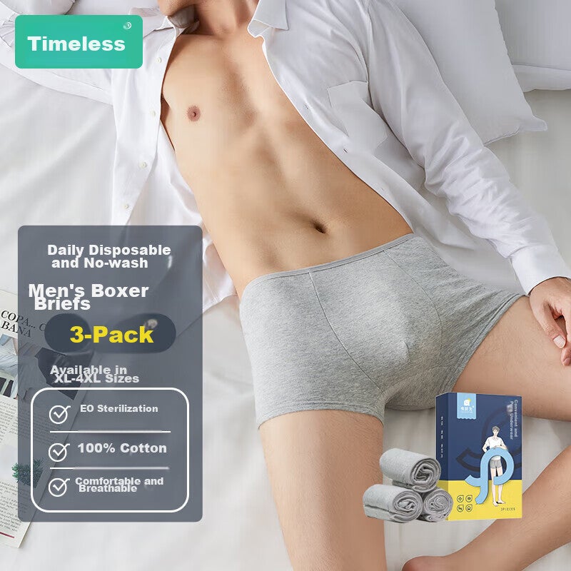 Youshiguang Disposable Men's Boxer Briefs, Pure Cotton Sterilized Travel Essentials, Plus Size Shorts, 3 Pairs, 4XL - Image 1