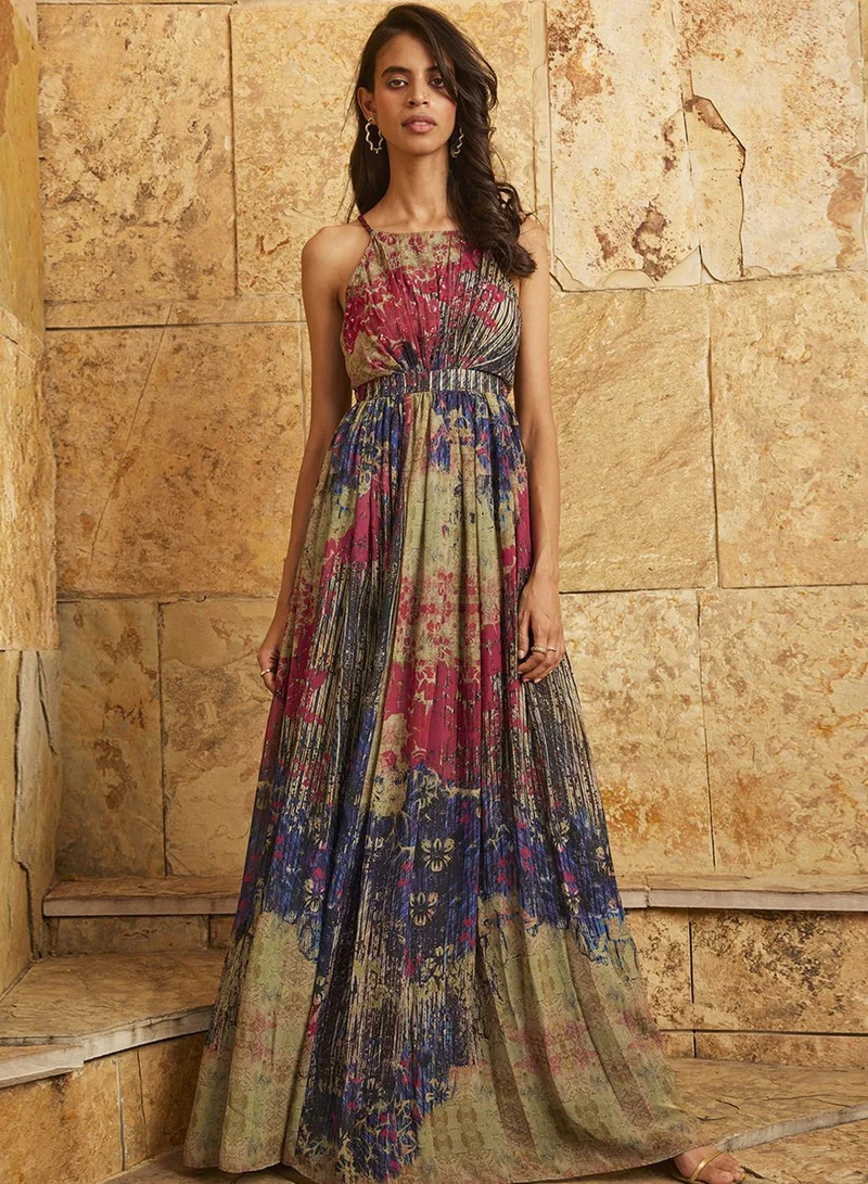 Bhanuni By Jyoti  BURGUNDY, INDIGO BLUE & FERN GREEN MAXI DRESS for Women | Best Price UAE