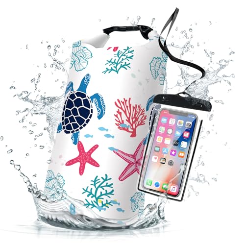Cliduli Waterproof Dry BagRoll Top Sea Turtle Coral Starfish Waterproof Backpack 5L10L20L Floating and Lightweight Bags for Kayaking Boating Fishing Swimming and Camping with Waterproof Phone Case - Image 1