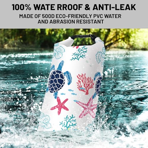 Cliduli Waterproof Dry BagRoll Top Sea Turtle Coral Starfish Waterproof Backpack 5L10L20L Floating and Lightweight Bags for Kayaking Boating Fishing Swimming and Camping with Waterproof Phone Case - Image 3