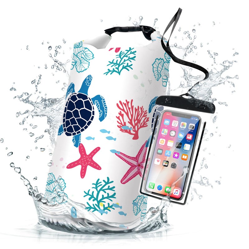 Cliduli Waterproof Dry BagRoll Top Sea Turtle Coral Starfish Waterproof Backpack 5L10L20L Floating and Lightweight Bags for Kayaking Boating Fishing Swimming and Camping with Waterproof Phone Case - Image 2