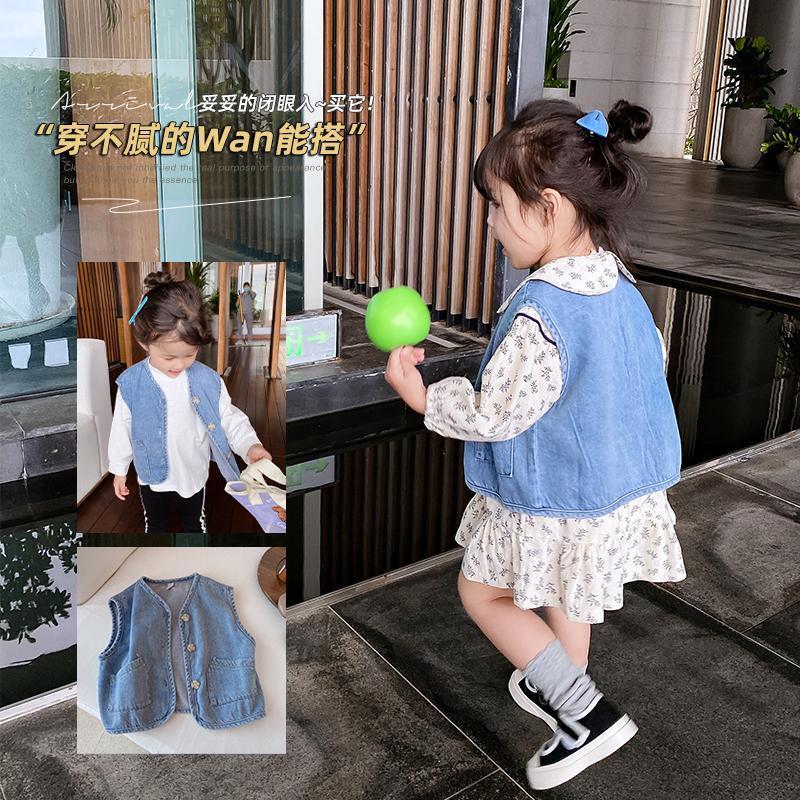 2023 Kids Denim Vest Fashion Autumn Sleeveless Outerwear Blue 