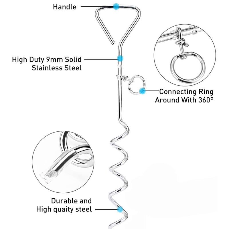 EvilplanDog Tie Out Cable and Stake, 16ft Outside Dog Leash&Chain for Camping and Yard, 16'' Heavy Duty Anti Rust Spiral Stake for Medium-Large Dogs Up to 125 lbs - Image 4