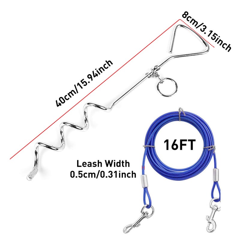 EvilplanDog Tie Out Cable and Stake, 16ft Outside Dog Leash&Chain for Camping and Yard, 16'' Heavy Duty Anti Rust Spiral Stake for Medium-Large Dogs Up to 125 lbs - Image 3