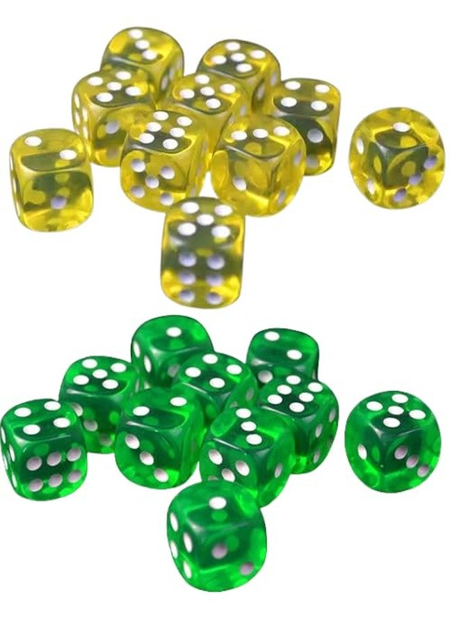 SANKET Six Sided 16mm Transparent Dice Available in Yellow & Green Colour Combo (2 Colour Dice Set) Pack of 50pcs - Image 1