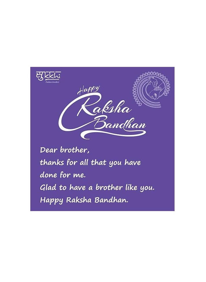 Sukkhi Sukkhi Rakhi Pretty Kundan Rakhi Combo and Designer Gold Plated Premium Rakhi for Brother, Roli Chawal and Greeting Card Rakhi for Bhaiya Rakhi for MEN Rakhi Combo-Set of 3  - Image 3