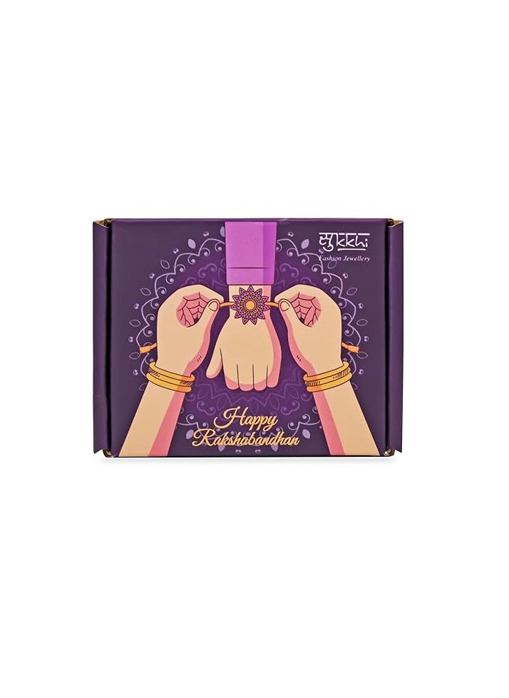 Sukkhi Sukkhi Rakhi Pretty Kundan Rakhi Combo and Designer Gold Plated Premium Rakhi for Brother, Roli Chawal and Greeting Card Rakhi for Bhaiya Rakhi for MEN Rakhi Combo-Set of 3  - Image 4