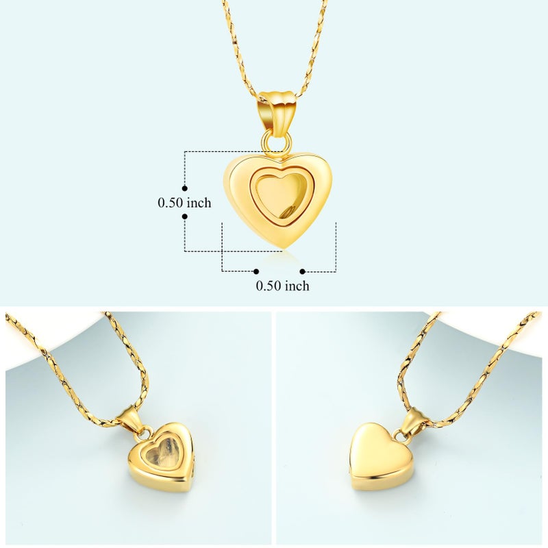 Imrsanl Small Heart Urn Necklace for Ashes Cremation Jewelry for Women Stainless Steel Pendant Memorial Ash Holder Loved Ones Keepsake (Gold Glass) - Image 2
