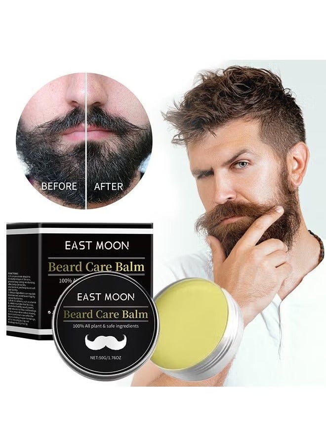 East Moon Beard Care Balm , 100% Natural Beard Balm with Shea Butter, Argan Oil, Jojoba Oil, Vitamin E,Beard Softener Beard Moisturizer Beard Wax Beard Conditioner for Men  - Image 1