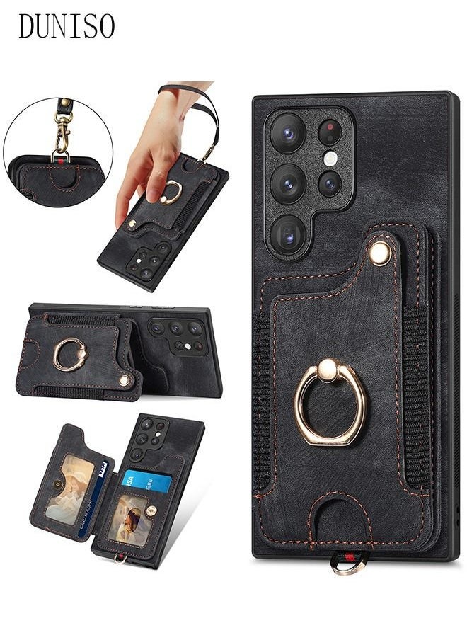 Generic Samsung Galaxy S23 Ultra Phone Case 6.8'' Faux Leather Wallet with Credit Card Holder Anti-fall Anti-fingerprint Phone Cover with Hand Starp for Samsung Galaxy S23 Ultra - Image 4