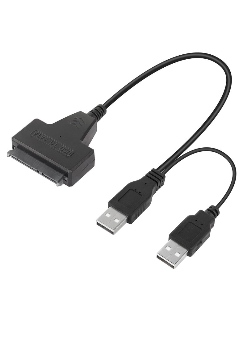 QIANRENON USB 2.0 to SATA III Hard Drive Adapter Cable, SATA to USB 2.0 Adapter Cable for 2.5 inch SSD & HDD Dual USB with DC Port Black  - Image 1