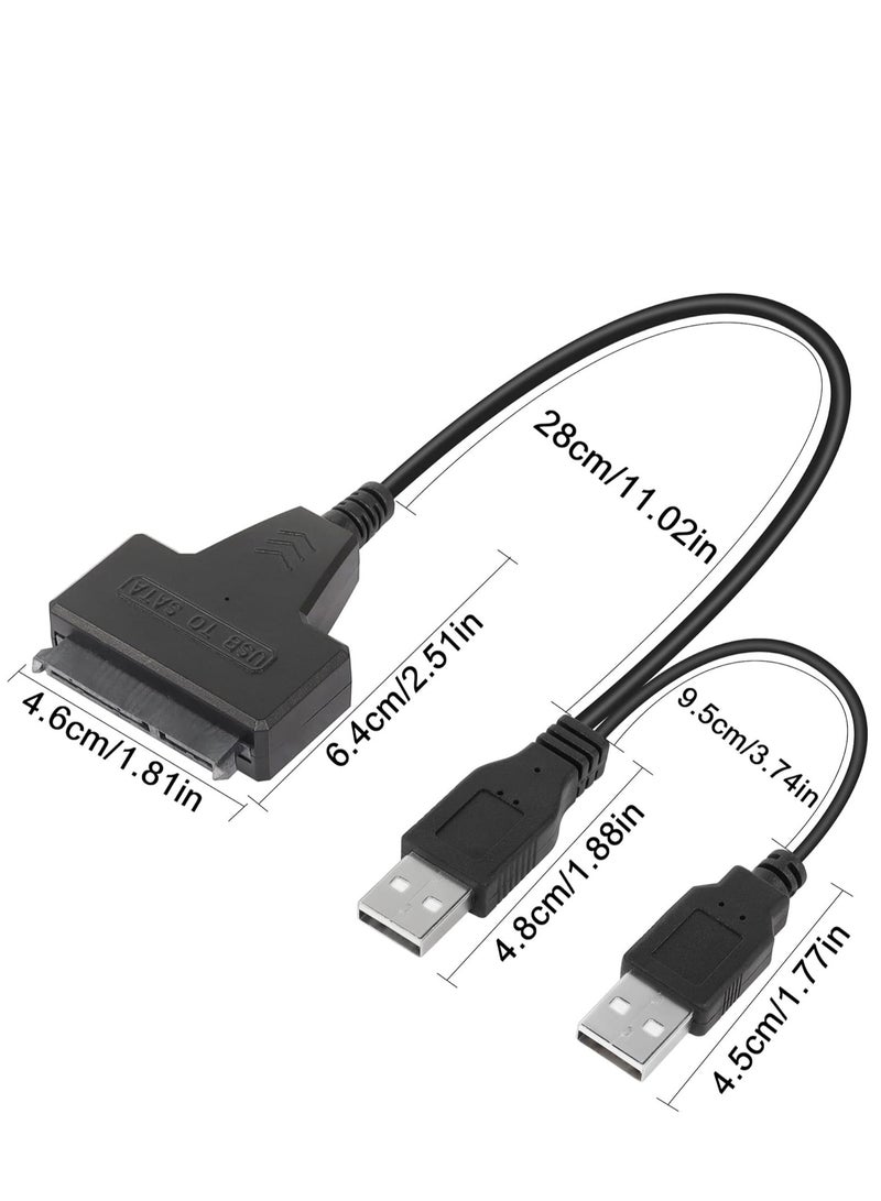 QIANRENON USB 2.0 to SATA III Hard Drive Adapter Cable, SATA to USB 2.0 Adapter Cable for 2.5 inch SSD & HDD Dual USB with DC Port Black  - Image 2