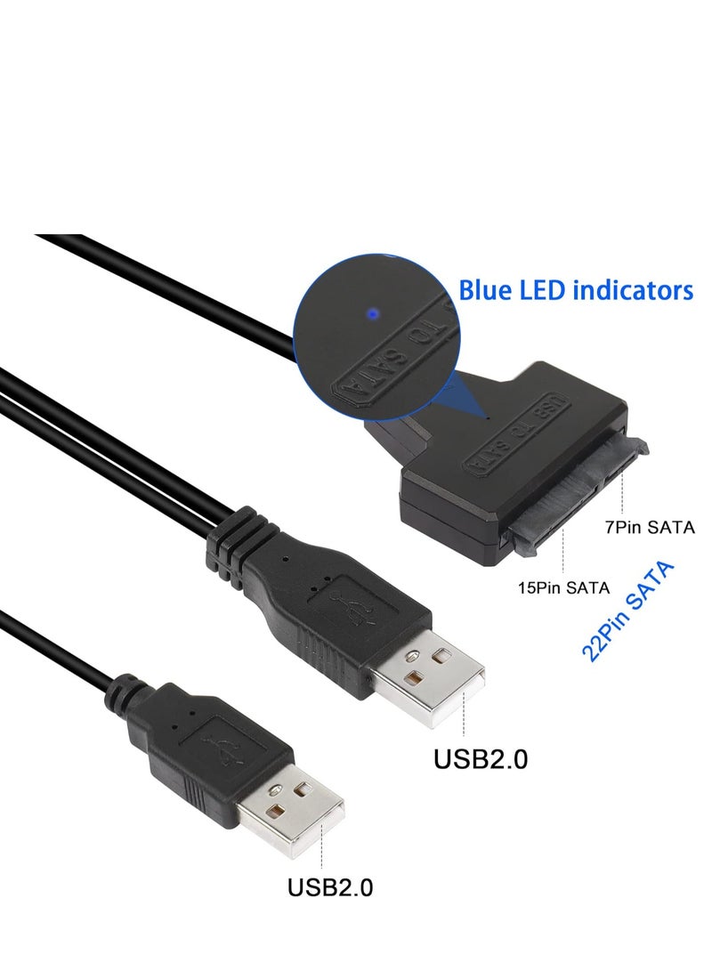 QIANRENON USB 2.0 to SATA III Hard Drive Adapter Cable, SATA to USB 2.0 Adapter Cable for 2.5 inch SSD & HDD Dual USB with DC Port Black  - Image 3