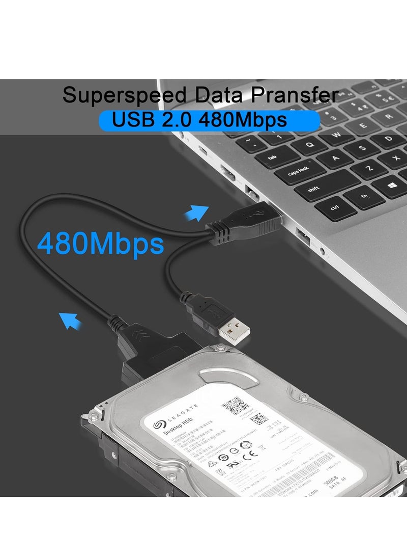 QIANRENON USB 2.0 to SATA III Hard Drive Adapter Cable, SATA to USB 2.0 Adapter Cable for 2.5 inch SSD & HDD Dual USB with DC Port Black  - Image 4