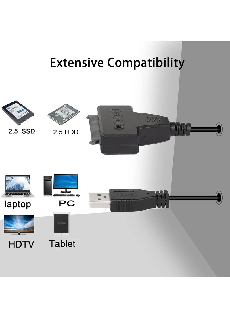 QIANRENON USB 2.0 to SATA III Hard Drive Adapter Cable, SATA to USB 2.0 Adapter Cable for 2.5 inch SSD & HDD Dual USB with DC Port Black  - Image 5