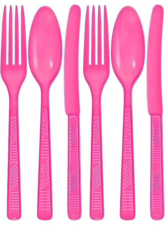 Party Dimensions Plastic Hot Pink | Pack of 48 Cutlery Combo, 48 count - Image 1