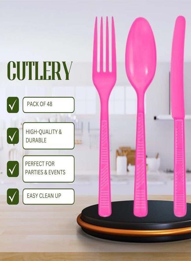 Party Dimensions Plastic Hot Pink | Pack of 48 Cutlery Combo, 48 count - Image 2