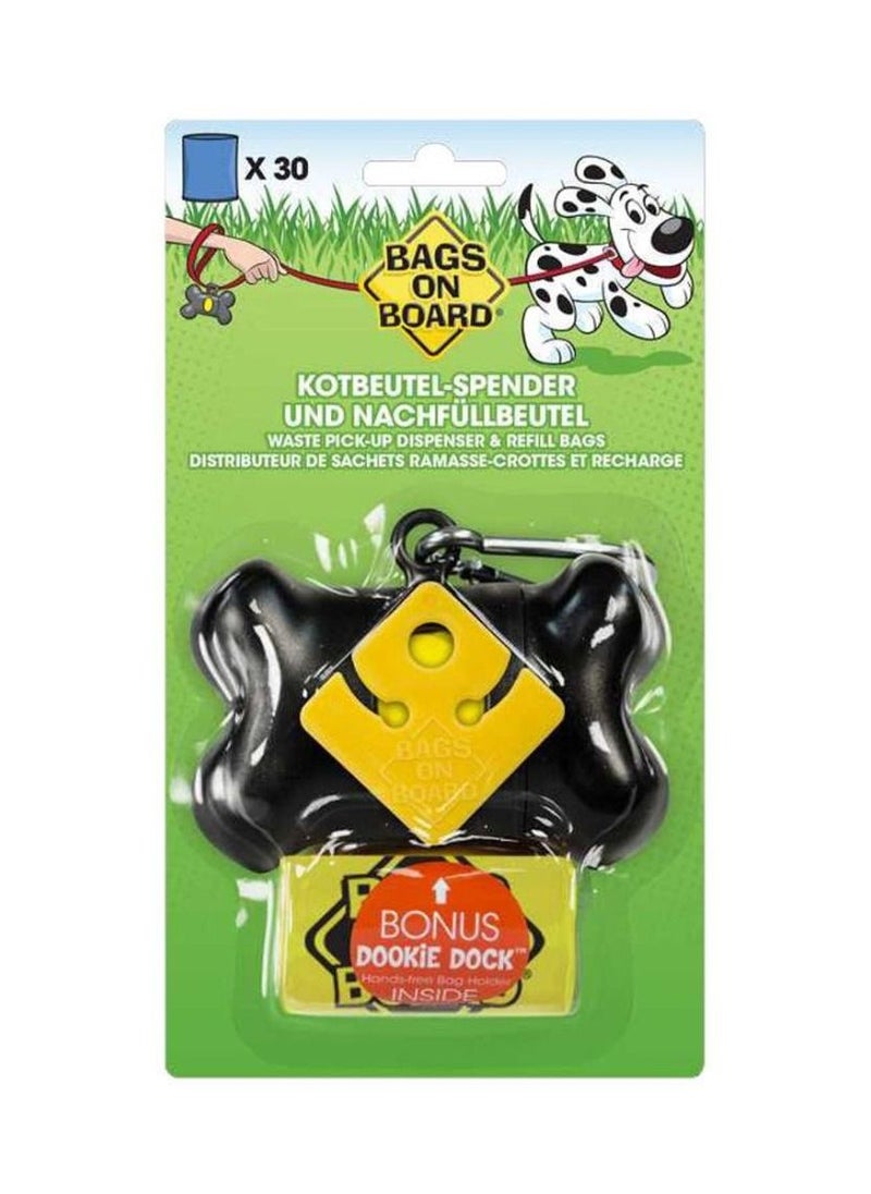 BAGS ON BOARD - Dog Clean Waste Dispenser Bone Black 30 Bags - Image 1