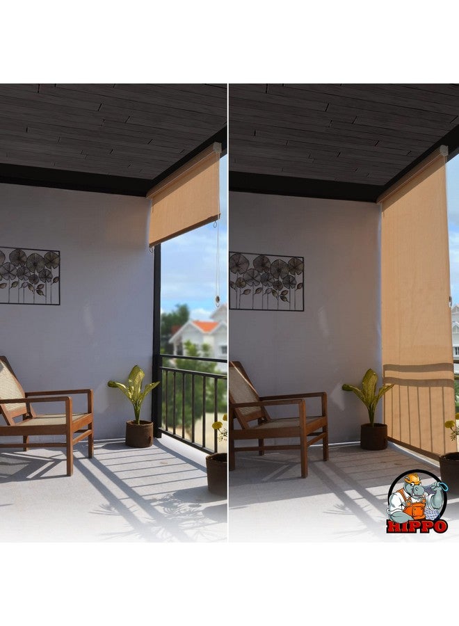 HIPPO Roller Blind Curtain for Outdoor Shade HDPE Corded 95% Sun & UV Protection, Air Flow Design, Light Filtering Balcony Roll-up Blinds (Persian-Beige, 3FTX5FT) - Image 5