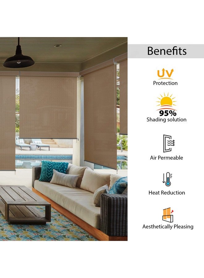 HIPPO Roller Blind Curtain for Outdoor Shade HDPE Corded 95% Sun & UV Protection, Air Flow Design, Light Filtering Balcony Roll-up Blinds (Persian-Beige, 3FTX5FT) - Image 2