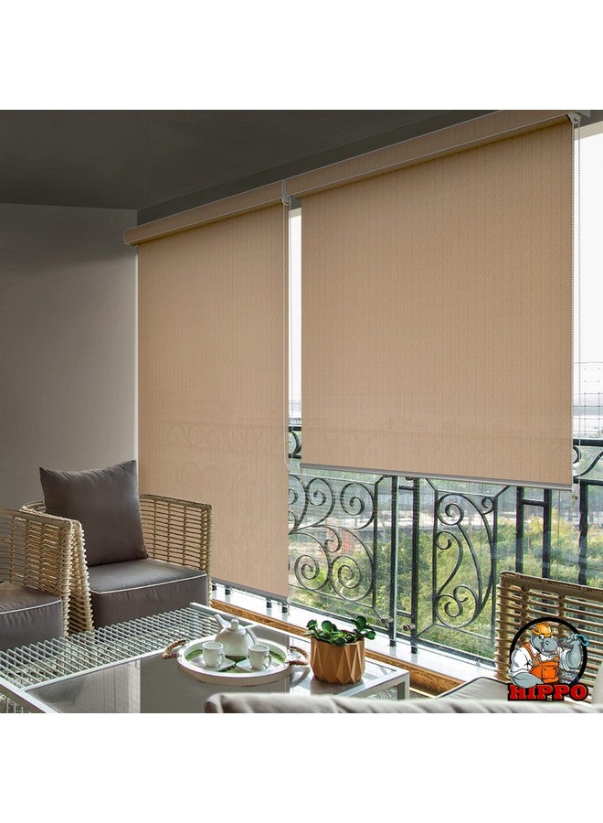 HIPPO Roller Blind Curtain for Outdoor Shade HDPE Corded 95% Sun & UV Protection, Air Flow Design, Light Filtering Balcony Roll-up Blinds (Persian-Beige, 3FTX5FT) - Image 1