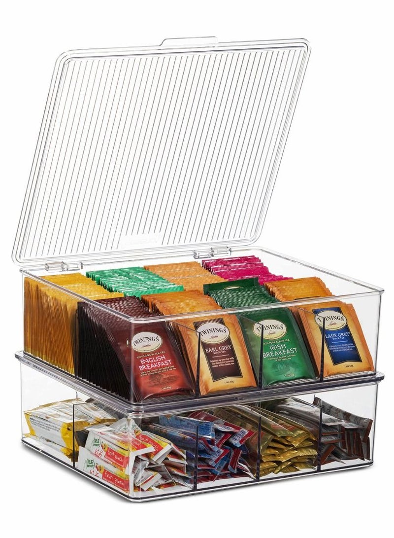 Excefore Plastic Divided Kitchen Organizer Bin Container Box, Packets, Pouches Stackable Fridge Organizers for Freezer, Kitchen, Cabinets - Clear Plastic Pantry Storage Rack,2 Pack, Clear - Image 2