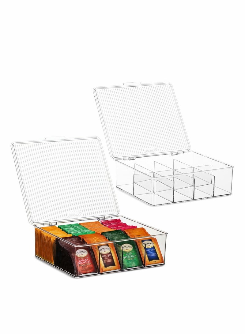 Excefore Plastic Divided Kitchen Organizer Bin Container Box, Packets, Pouches Stackable Fridge Organizers for Freezer, Kitchen, Cabinets - Clear Plastic Pantry Storage Rack,2 Pack, Clear - Image 3