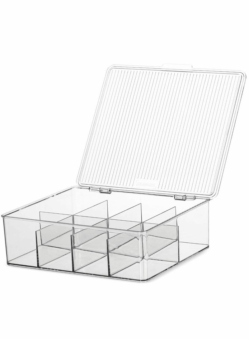 Excefore Plastic Divided Kitchen Organizer Bin Container Box, Packets, Pouches Stackable Fridge Organizers for Freezer, Kitchen, Cabinets - Clear Plastic Pantry Storage Rack,2 Pack, Clear - Image 1