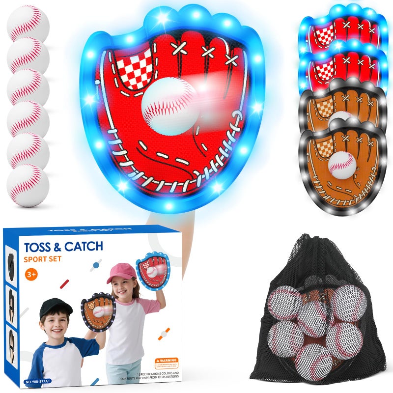 HYES Toss and Catch Ball Game Set Outdoor Pool Beach Yard Camping Games for Family Toddler Baseball Birthday Gifts for Boys Girls Ages 312 4 Light Up Paddles 6 Balls - Image 3