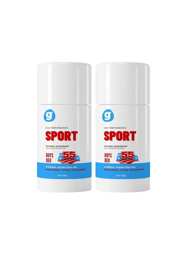 GROWING BASICS GrowingBasics Deodorant for Boys Ages 8 & Up (Set of 2) - SPORT A - High-Performance Natural Underarm Stick - Aluminum-Free - Prevent Body Odor - For a Kid or Teen Boy - Clean, Fresh, Cool - Grownish