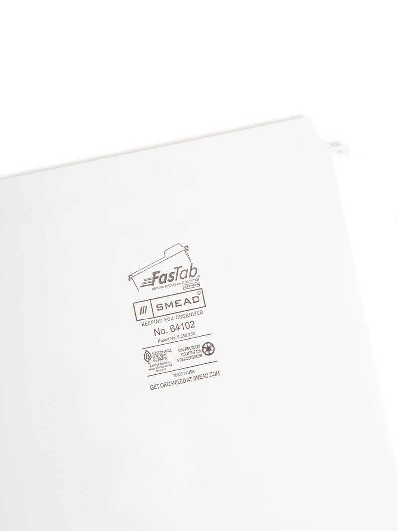 Smead FasTab Hanging File Folder, Straight-Cut Built-in Tab, Letter Size, White, 20 per Box, (64102) - Image 3