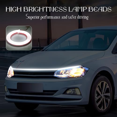 Hbxdeco Car Hood Light Strip, 71 Inches Waterproof Flexible LED Strip, Dynamic Scan Start Up Car Daytime Running Lights, Universal Auto Exterior Decor Accessories for Most Vehicles (White, 71 Inches) - Image 3