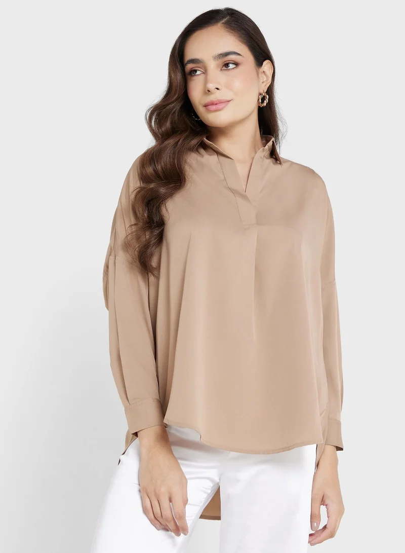 French Connection Buttoned Neck Top