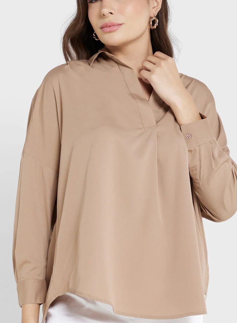 French Connection Buttoned Neck Top