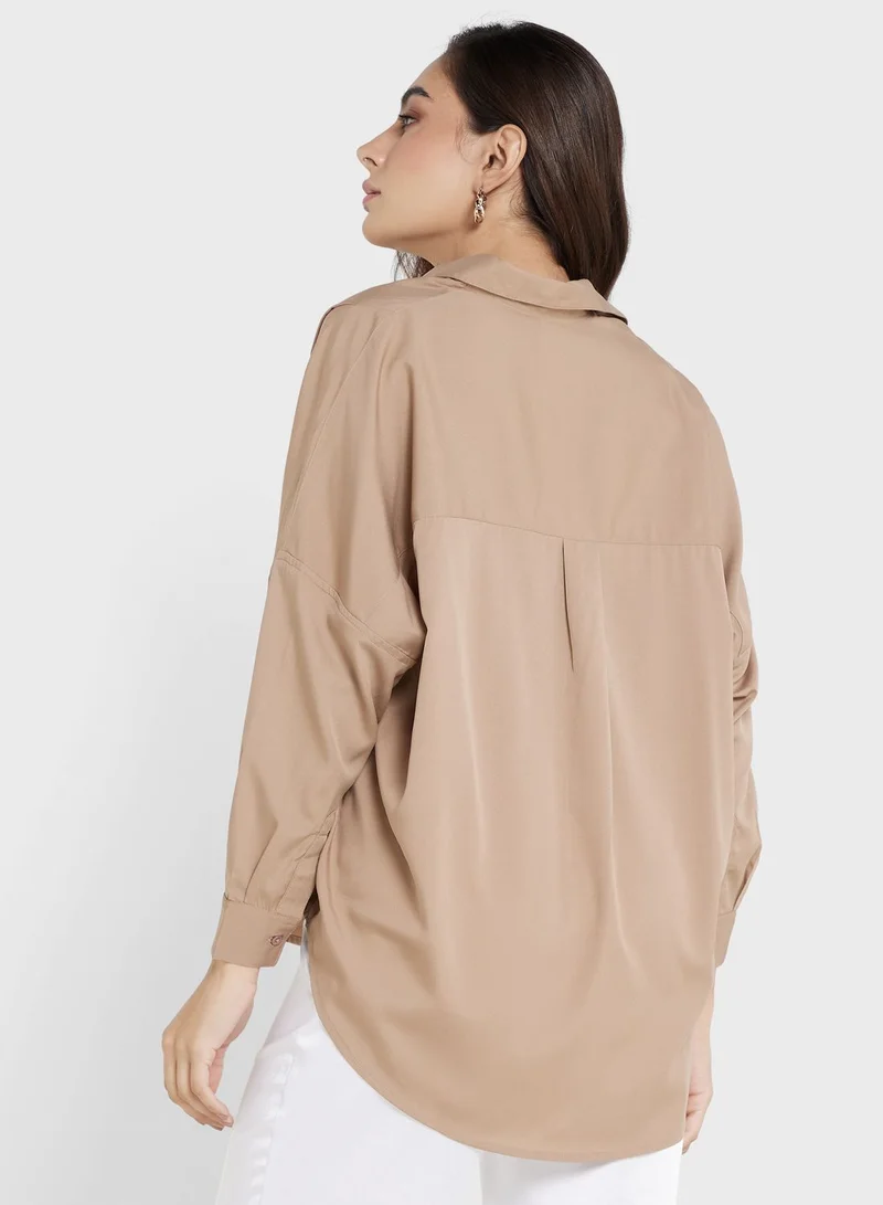 French Connection Buttoned Neck Top