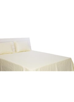Hotel Linen Klub King Bed Sheet 3Pcs Set 100 Percent Cotton 250Tc Sateen 1Cm Stripe Size: 260X280Cm + 2Pc Pillowcase 50X75Cm Cream  - Image 3