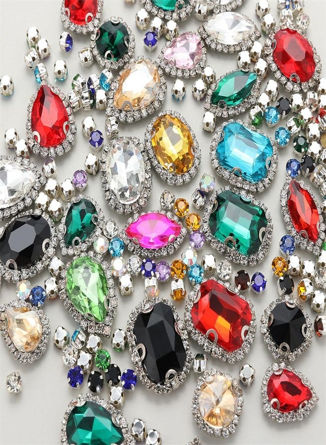 Choupee Sew On Rhinestones, Choupee 130PCS Sew On Glass Rhinestone Metal Back Prong Setting Sewing Claw Rhinestone Mixed Shapes for Costume, Clothes, Garments, Dress, Earring, Belt and Shoes - Image 1