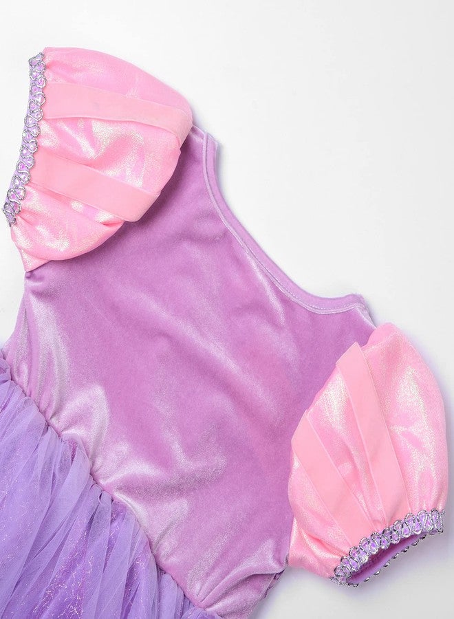 JerrisApparel Girl Princess Costume Tulle Pageant Birthday Party Dress Halloween Cosplay Dress up (Purple with Accessories, 5) - Image 5