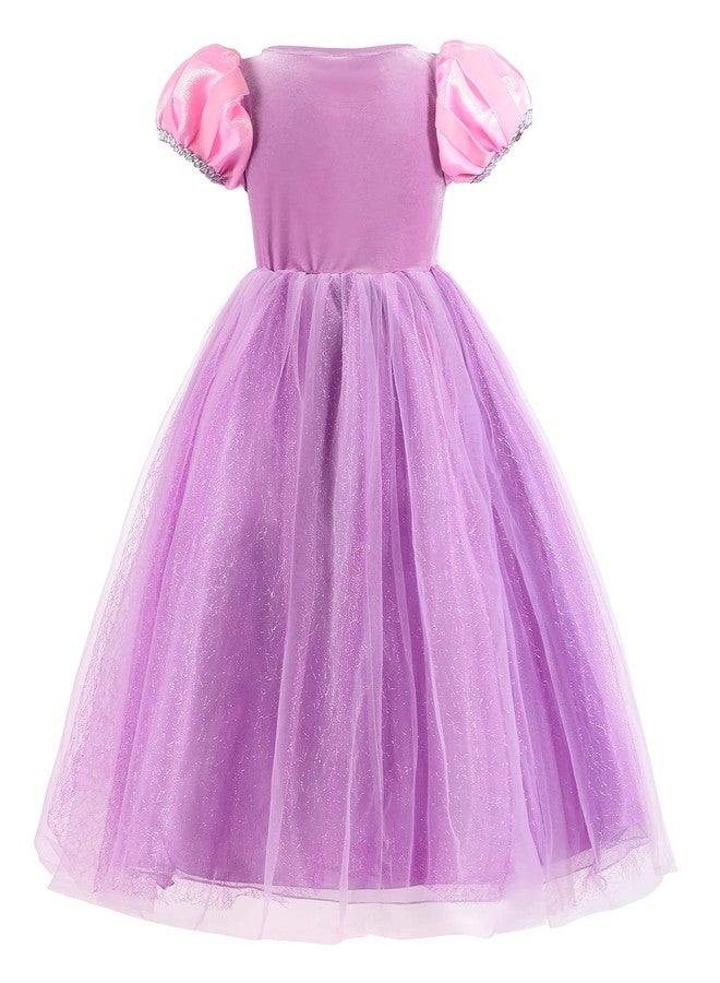 JerrisApparel Girl Princess Costume Tulle Pageant Birthday Party Dress Halloween Cosplay Dress up (Purple with Accessories, 5) - Image 2