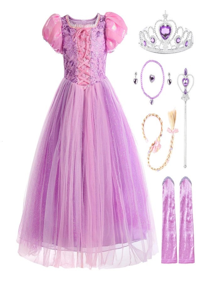 JerrisApparel Girl Princess Costume Tulle Pageant Birthday Party Dress Halloween Cosplay Dress up (Purple with Accessories, 5) - Image 1