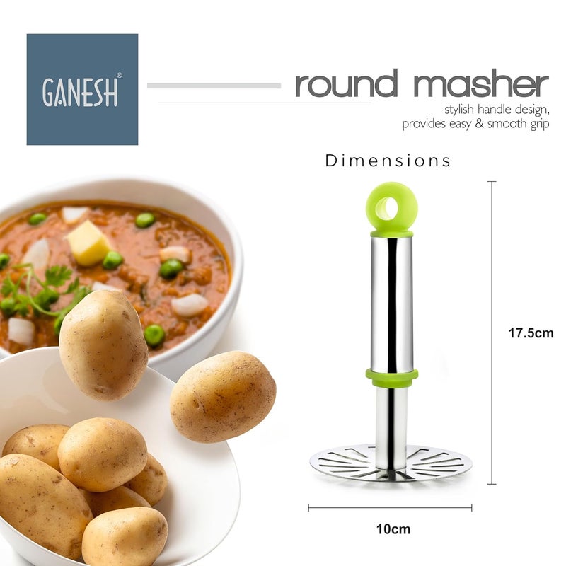 GANESH كسارة بطاطس من الفولاذ المقاوم للصدأ، آلة سحق الخضار، آلة سحق باف بهاجي مع مقبض للاستخدامات السهلة في المطبخ (عبوة من 1، متنوعة) - Image 3
